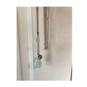 Long light blue charm necklace